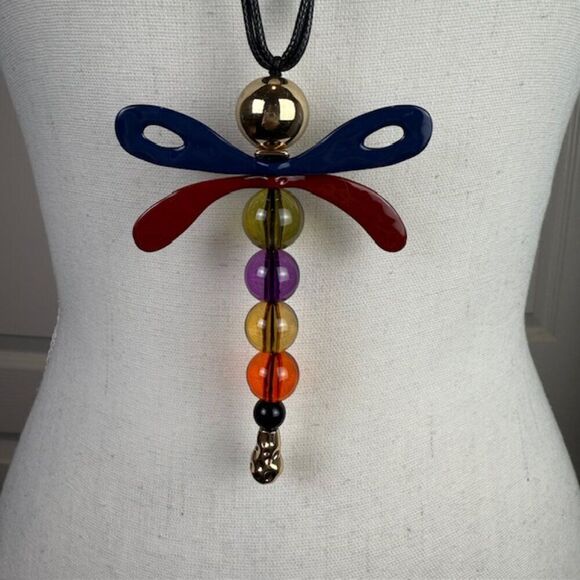 NWT Dragonfly Statement Necklace and Earrings Set Multicolor w/Gold Tone - Picture 2 of 8